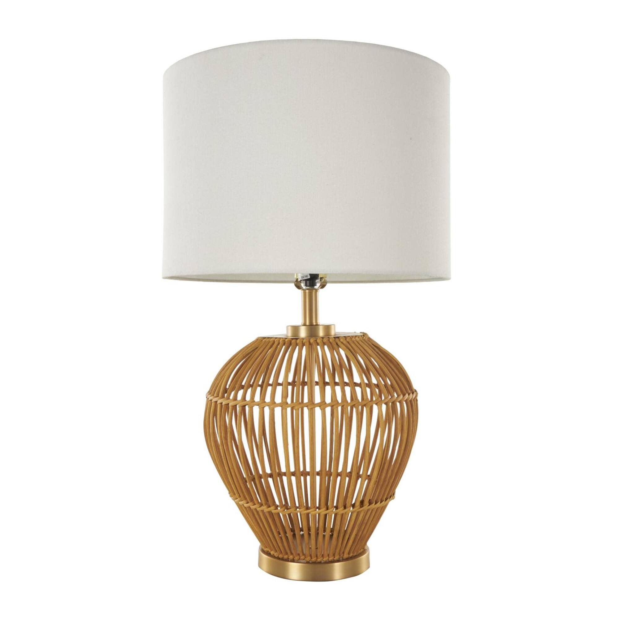 28" Brown Bohemian Round Woven Handmade Rattan Table Lamp